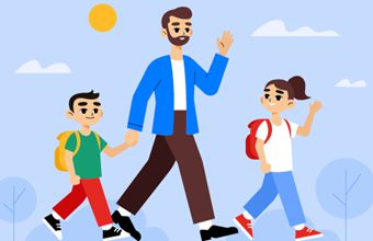 爸爸送孩子上学插画矢量素材(AI/EPS)